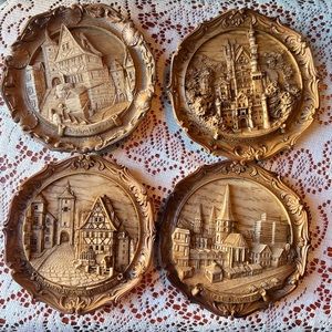 Vintage set of 4 wood resin landscape